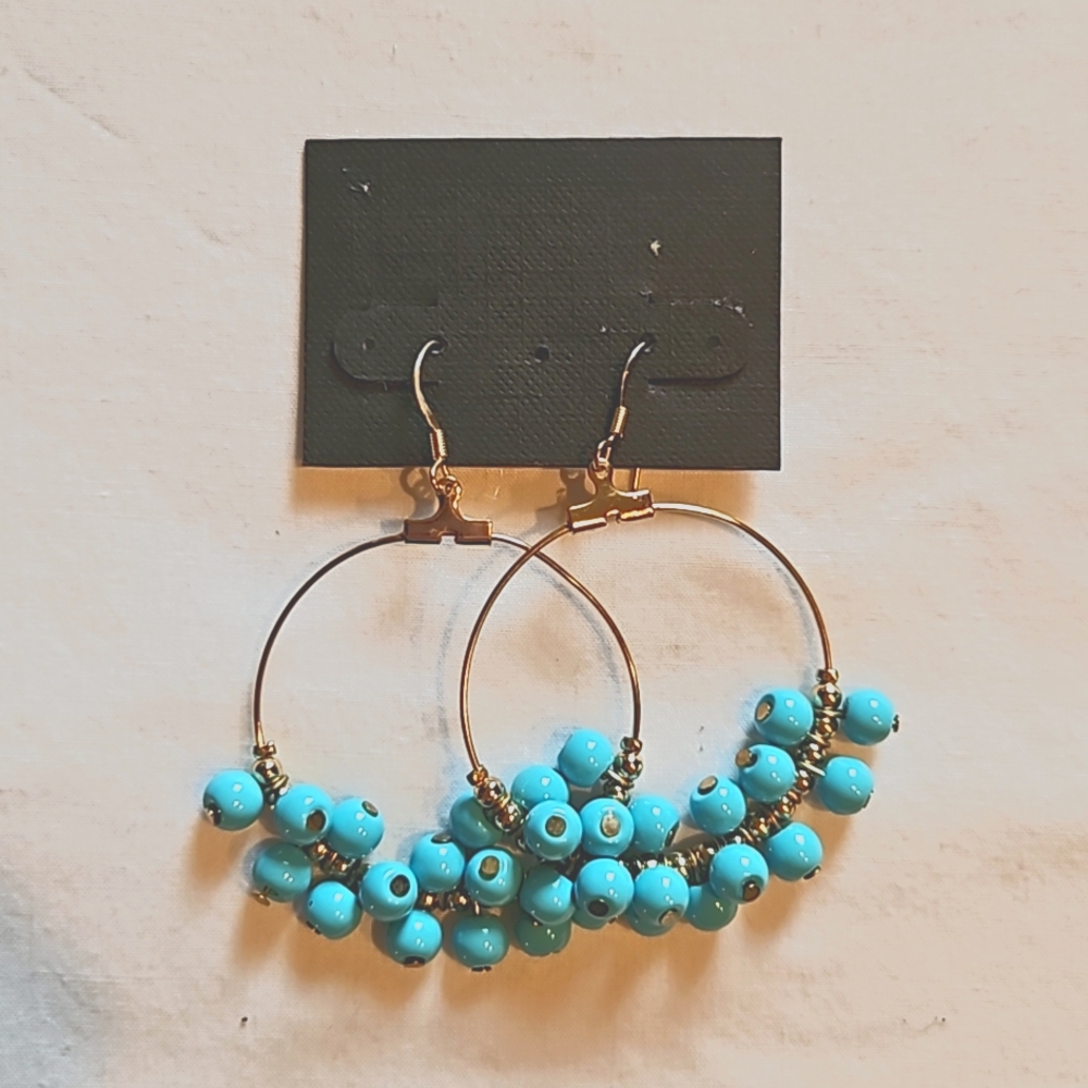 Beaded metal hoop earrings, 2.5 inches long, nwot